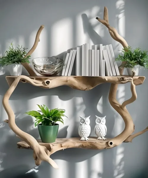 Wall-mounted tree branch bookshelf