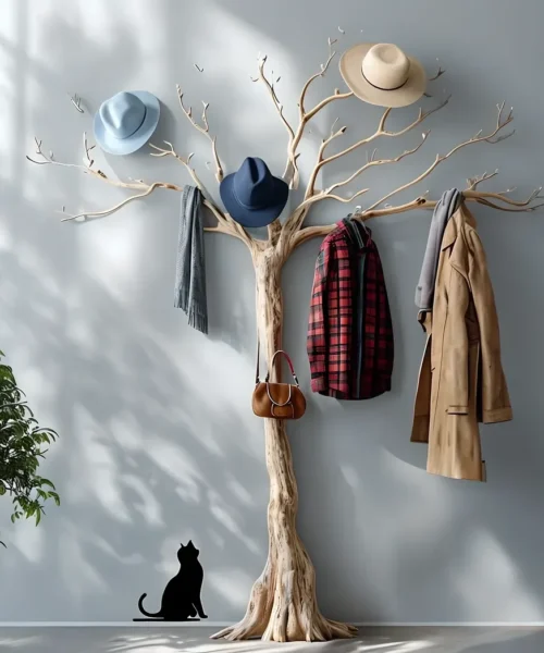 Hanging tree made of solid wood, decorative tree