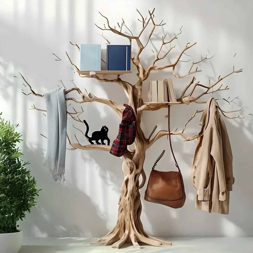 Multi-purpose hanging tree made of solid wood