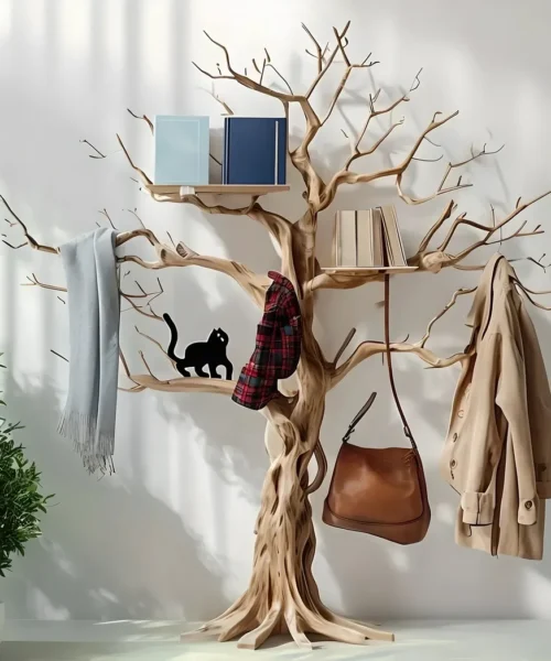 Multi-purpose hanging tree made of solid wood