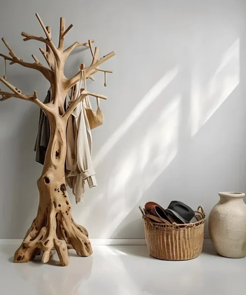 Tree-shaped coat hanger made of solid wood