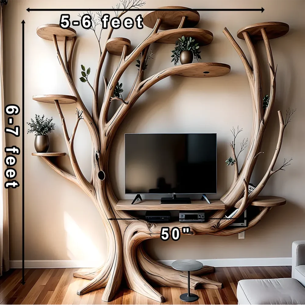 TV table with tree shaped shelf, sturdy TV shelf - Image 2