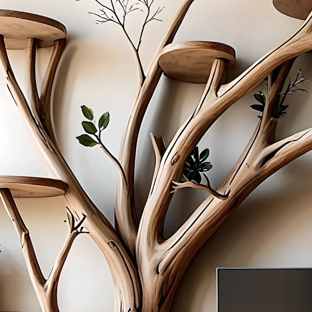 TV table with tree shaped shelf, sturdy TV shelf - Image 3