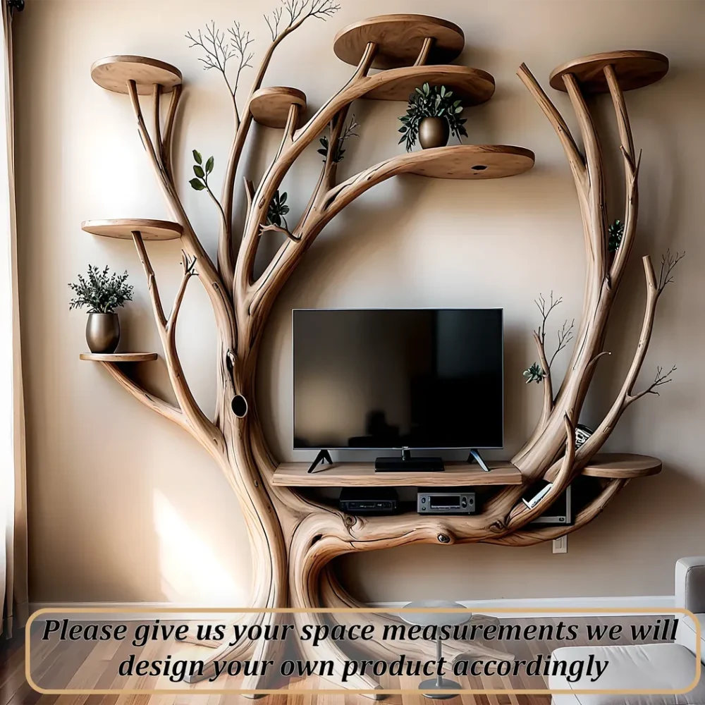 TV table with tree shaped shelf, sturdy TV shelf - Image 4