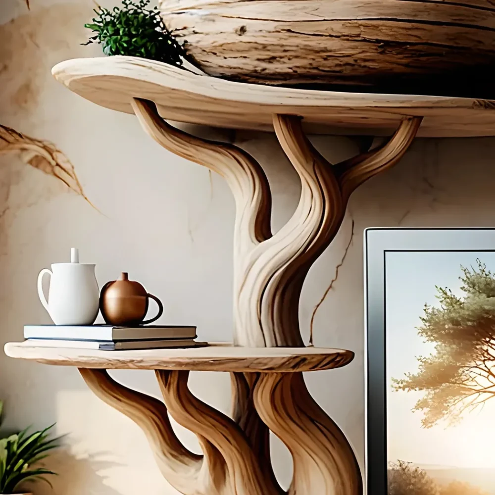 Solid wood TV table, natural wood tree shaped TV table - Image 3