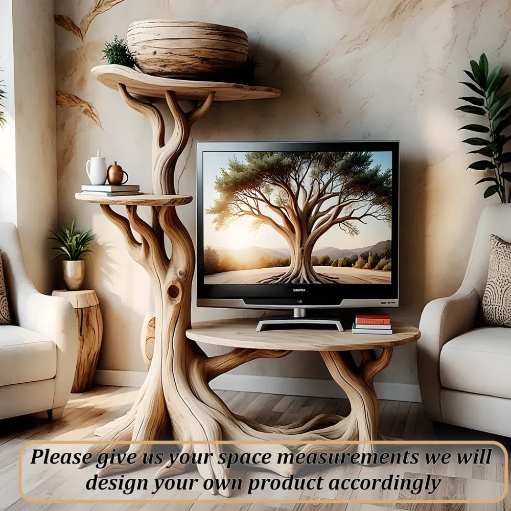 Solid wood TV table, natural wood tree shaped TV table - Image 4