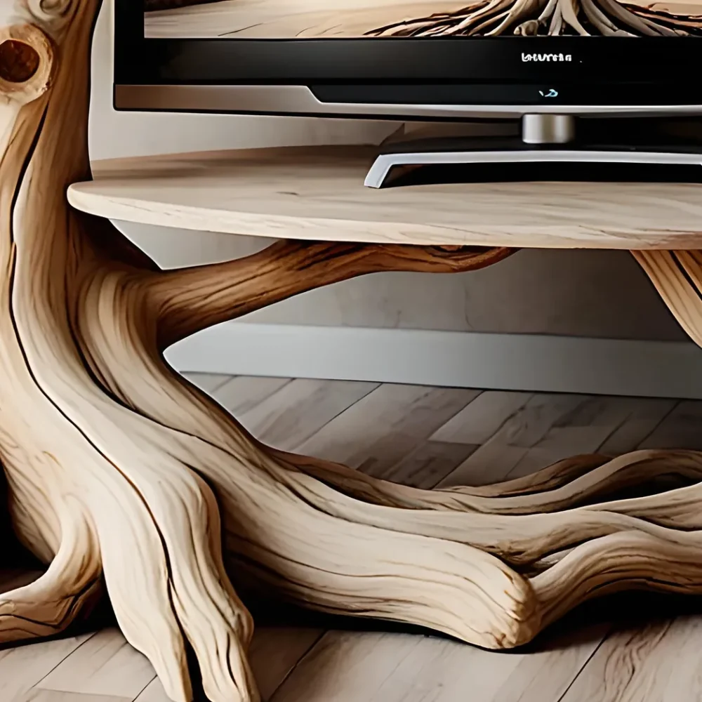 Solid wood TV table, natural wood tree shaped TV table - Image 5