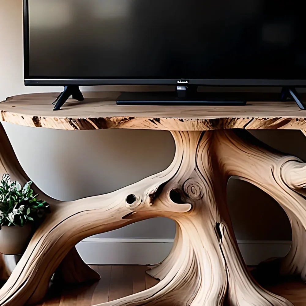 Solid wood TV shelf, driftwood TV shelf shaped like a tree - Image 3