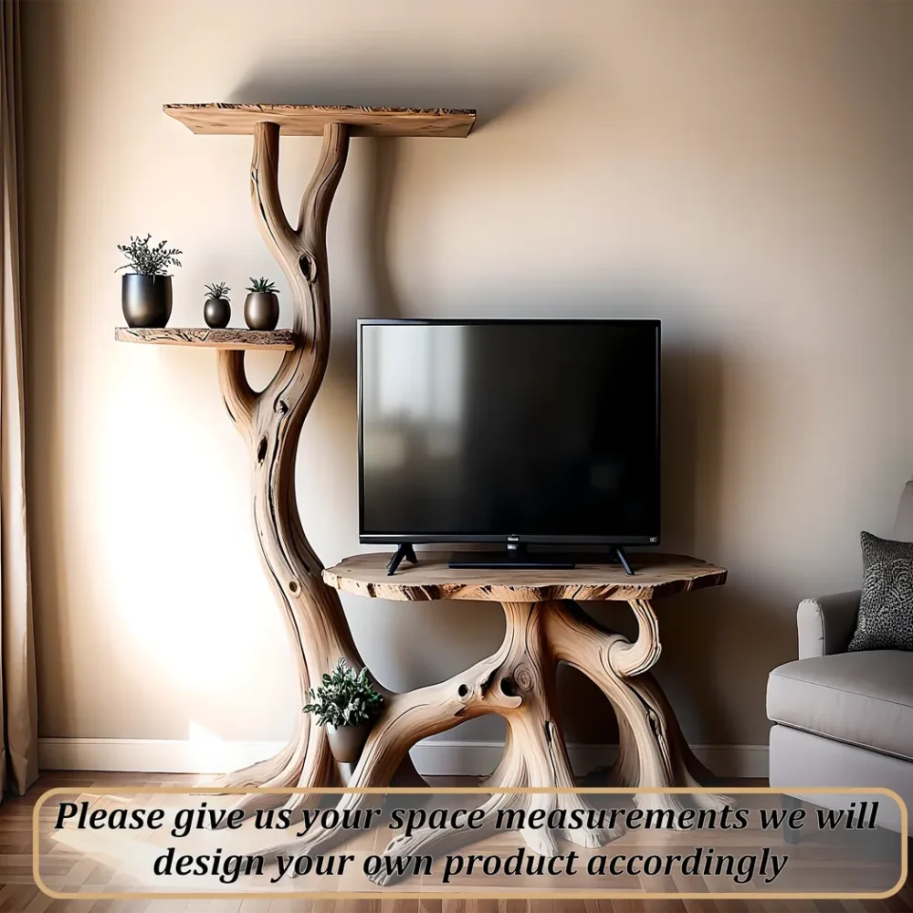 Solid wood TV shelf, driftwood TV shelf shaped like a tree - Image 4