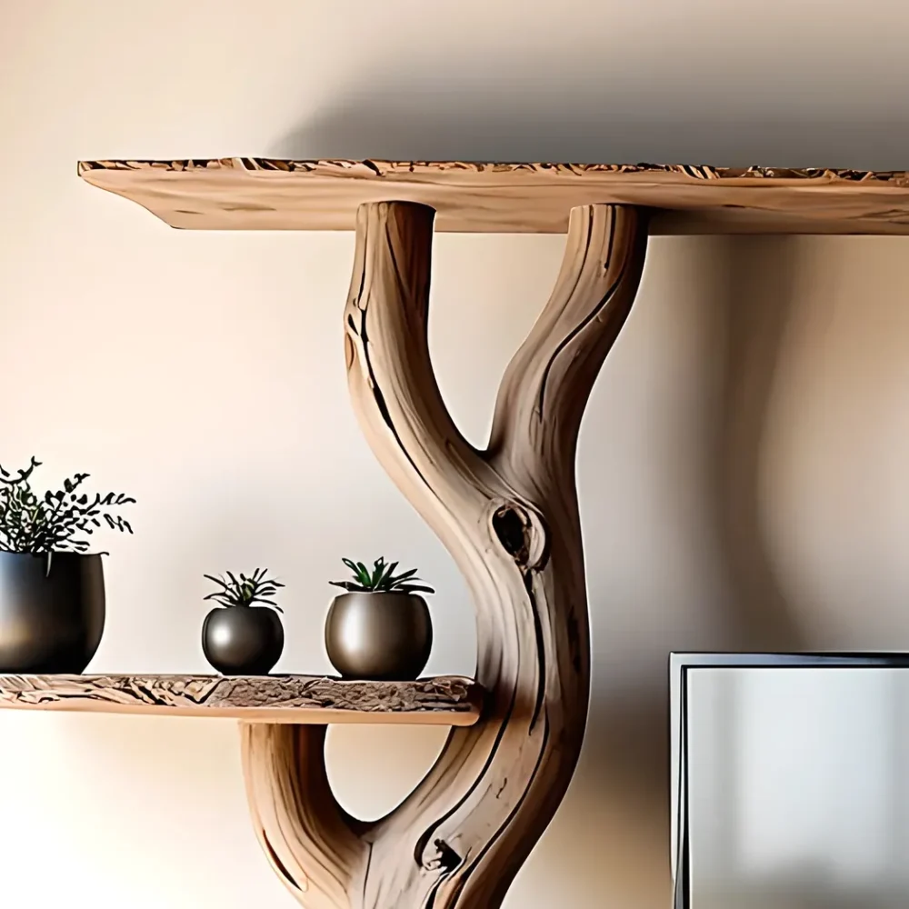 Solid wood TV shelf, driftwood TV shelf shaped like a tree - Image 5