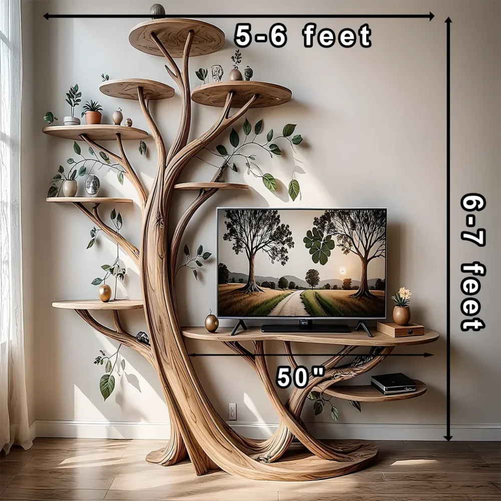 Solid wood tree shaped TV shelf - Image 2