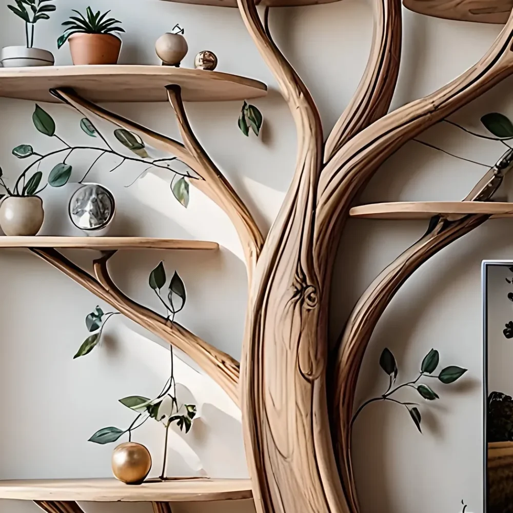 Solid wood tree shaped TV shelf - Image 3