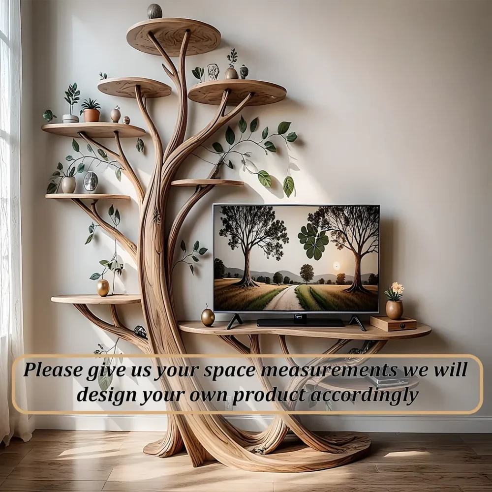 Solid wood tree shaped TV shelf - Image 4