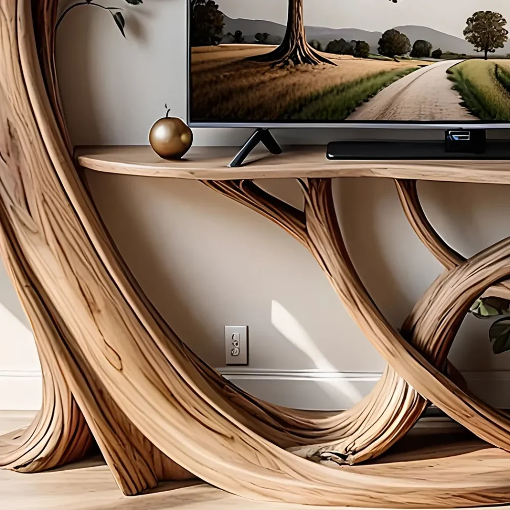 Solid wood tree shaped TV shelf - Image 5