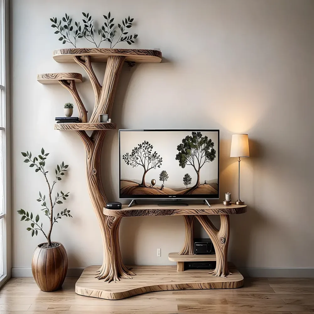 Solid wood tree shaped TV cabinet