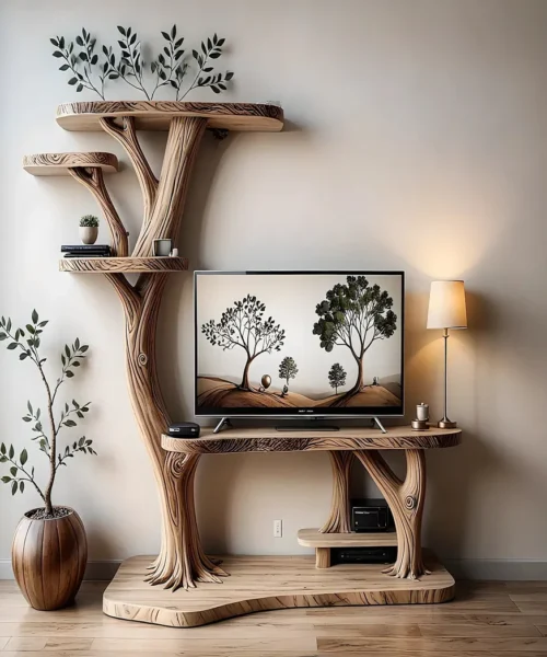 Solid wood tree shaped TV cabinet