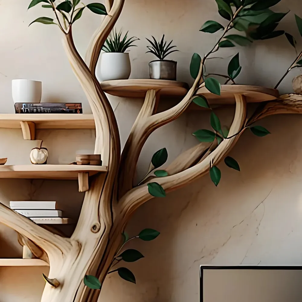 Natural tree shaped TV shelf made of solid wood - Image 3