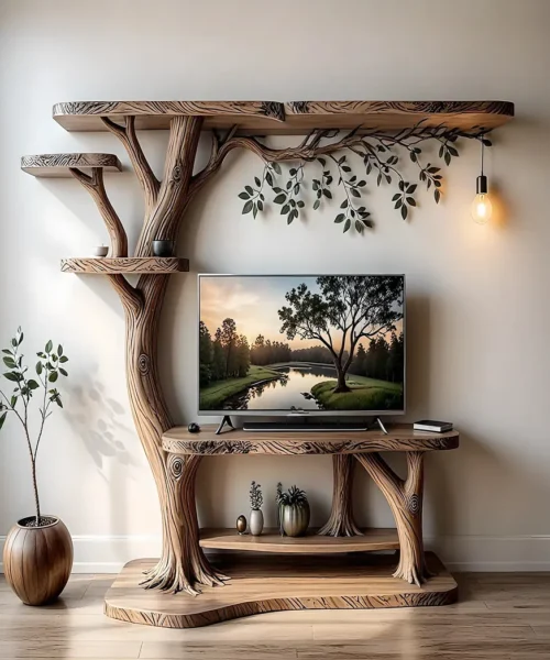 Classic style TV shelf, tree shaped TV shelf, living room decoration shelf