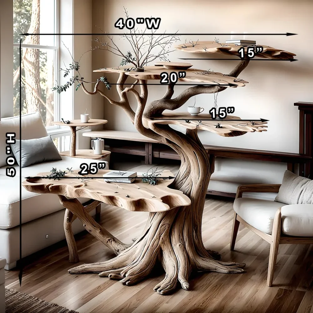 100% handmade tree-shaped natural wooden tea table - Image 2