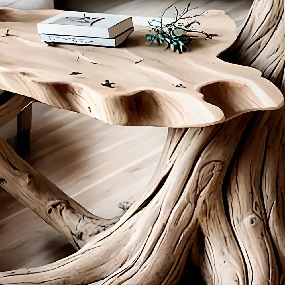 100% handmade tree-shaped natural wooden tea table - Image 3