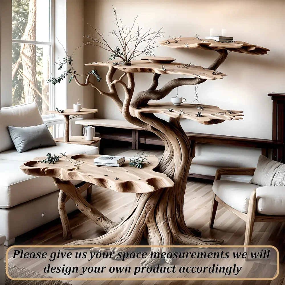 100% handmade tree-shaped natural wooden tea table - Image 4
