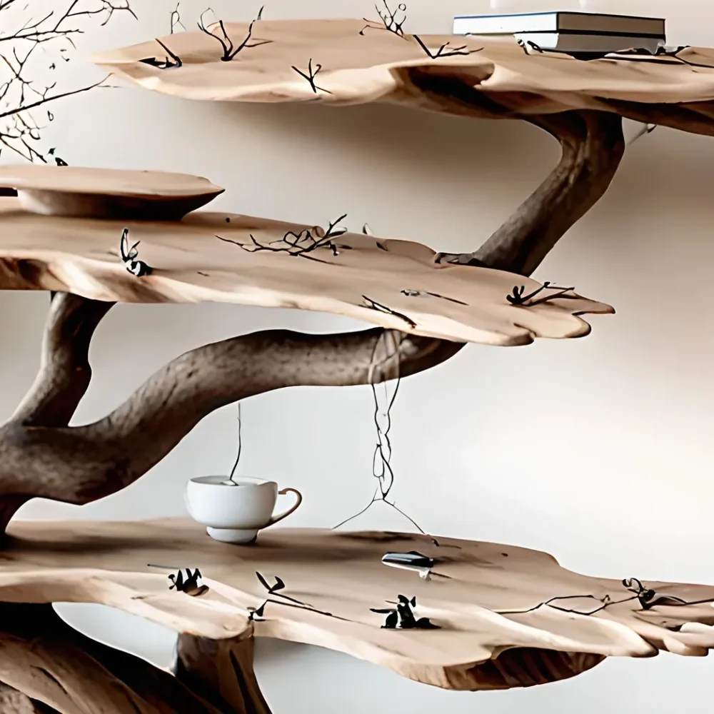 100% handmade tree-shaped natural wooden tea table - Image 5