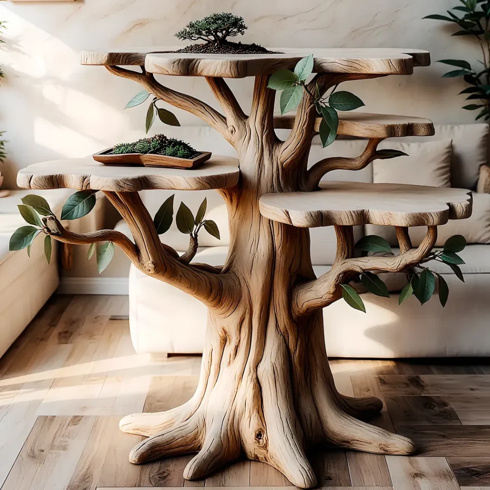 coffee table, tree-shaped solid wood table