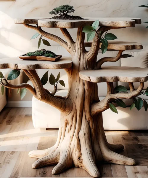coffee table, tree-shaped solid wood table