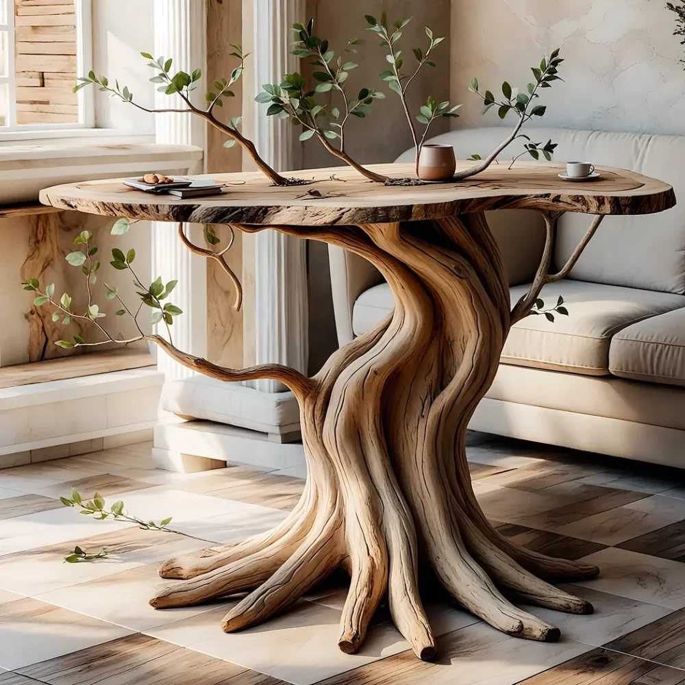 Driftwood tea table, decorative tree-shaped tea table