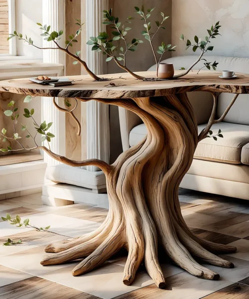 Driftwood tea table, decorative tree-shaped tea table