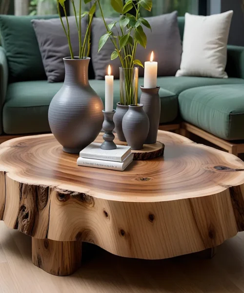 Handmade Round Coffee Table Solid Wood Coffee Table Handmade Rustic Decor Sustainable Furniture