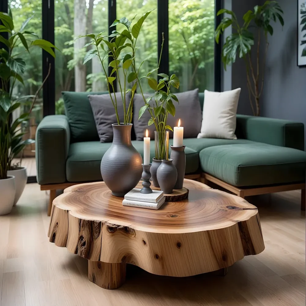 Handmade Round Coffee Table Solid Wood Coffee Table Handmade Rustic Decor Sustainable Furniture - Image 2