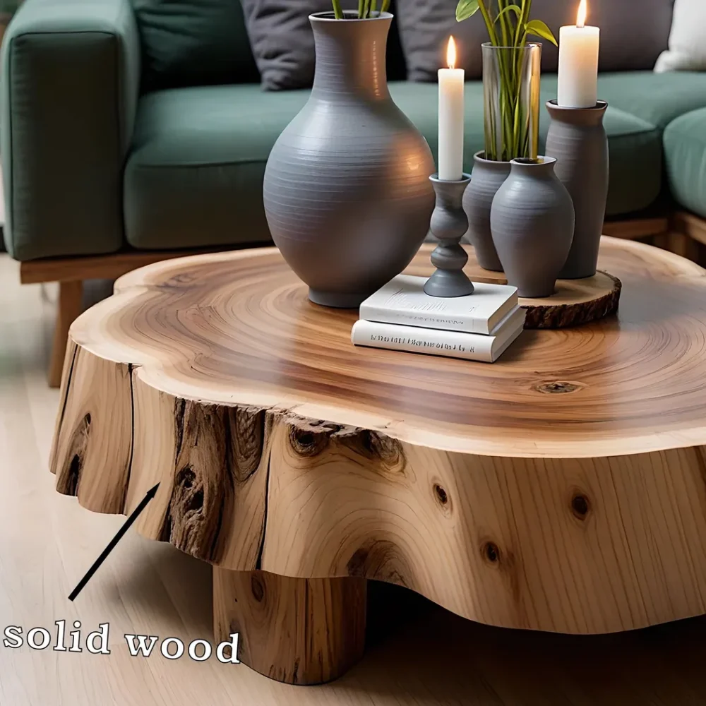 Handmade Round Coffee Table Solid Wood Coffee Table Handmade Rustic Decor Sustainable Furniture - Image 3