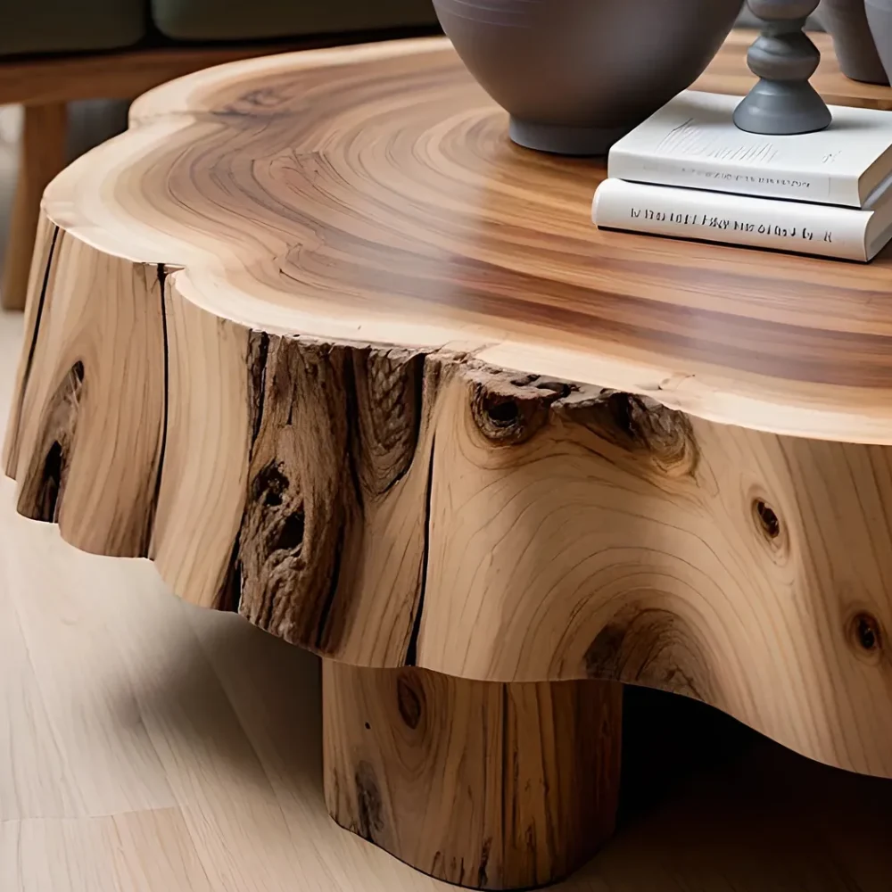 Handmade Round Coffee Table Solid Wood Coffee Table Handmade Rustic Decor Sustainable Furniture - Image 4