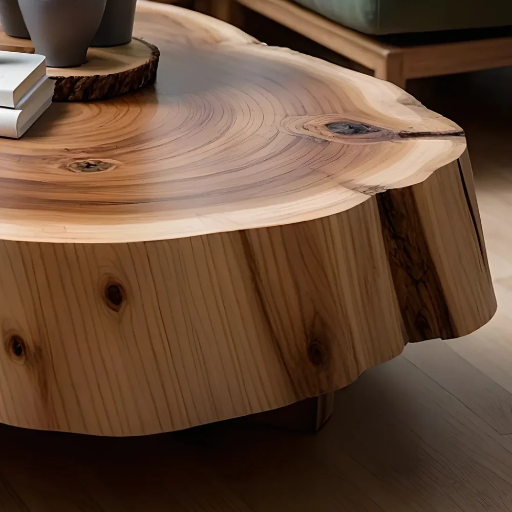 Handmade Round Coffee Table Solid Wood Coffee Table Handmade Rustic Decor Sustainable Furniture - Image 5