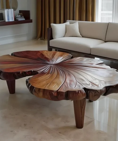 Modern leaf tea table, hand-carved wooden table