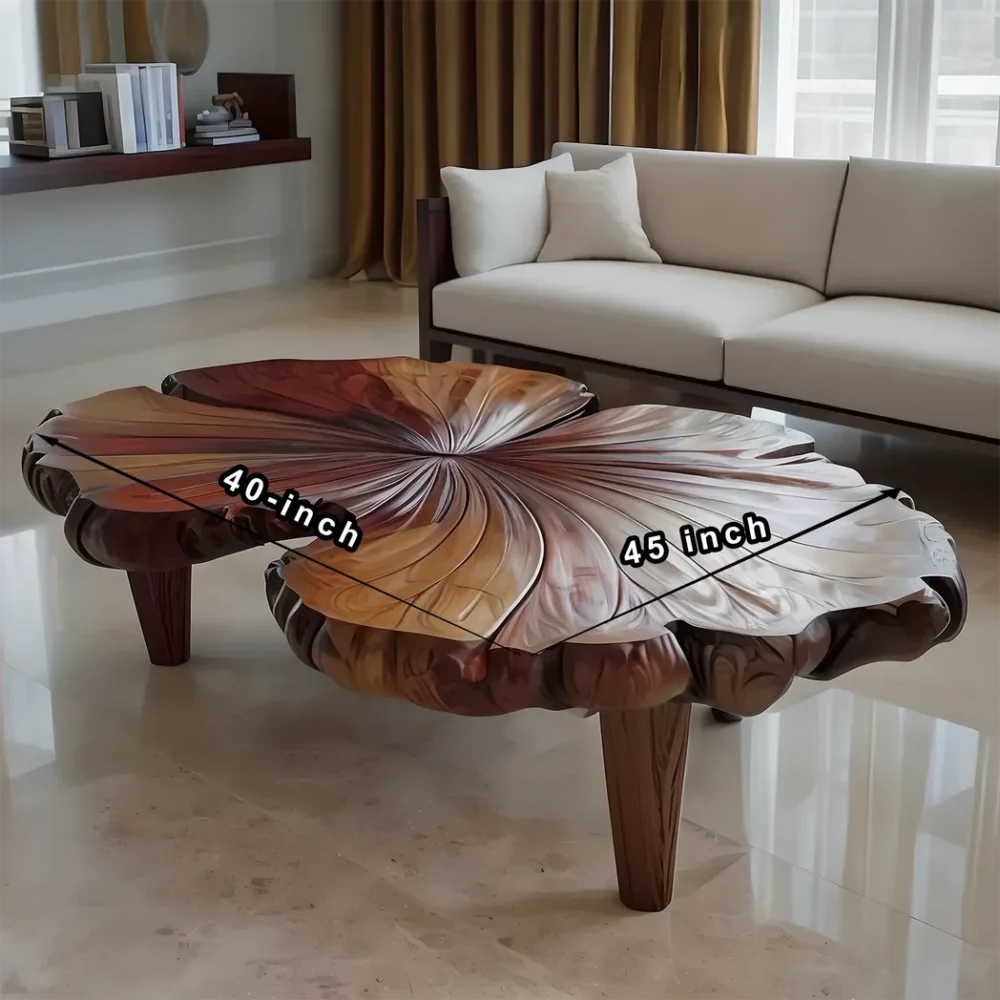 Modern leaf tea table, hand-carved wooden table - Image 2