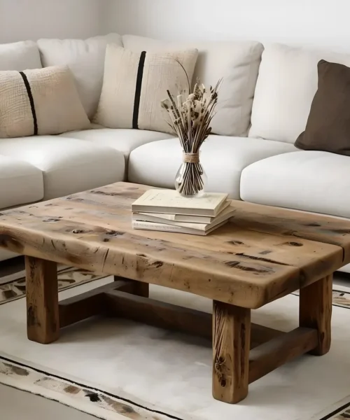 Recycled wood living room table Handmade coffee table Modern driftwood coffee table