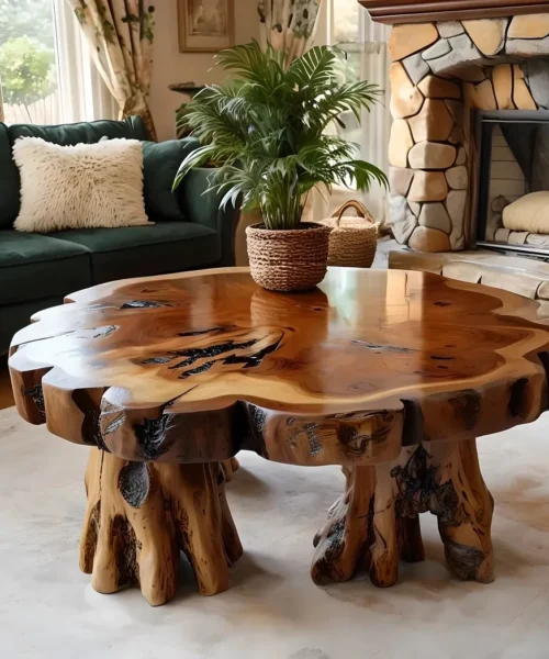 round coffee table, modern coffee table, driftwood table