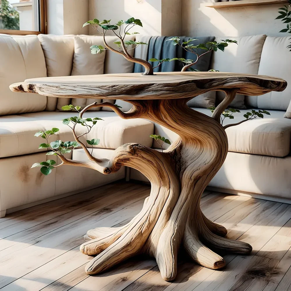 Rustic coffee table made of solid wood