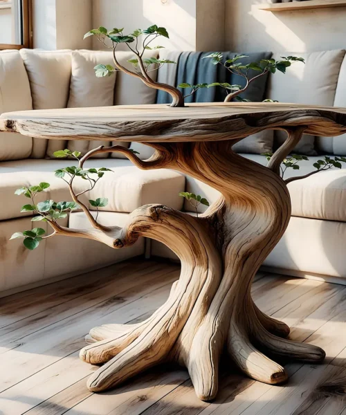 Rustic coffee table made of solid wood