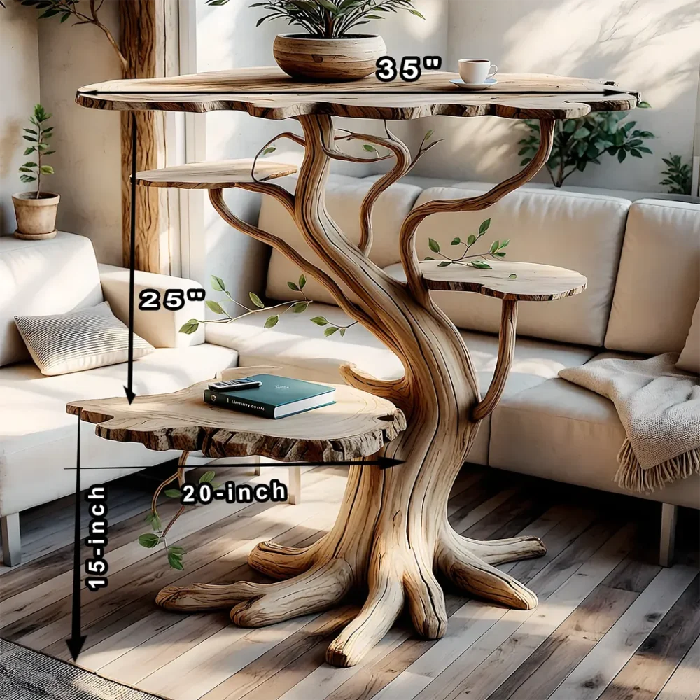 Tree-shaped 3-tier wooden table - Image 2