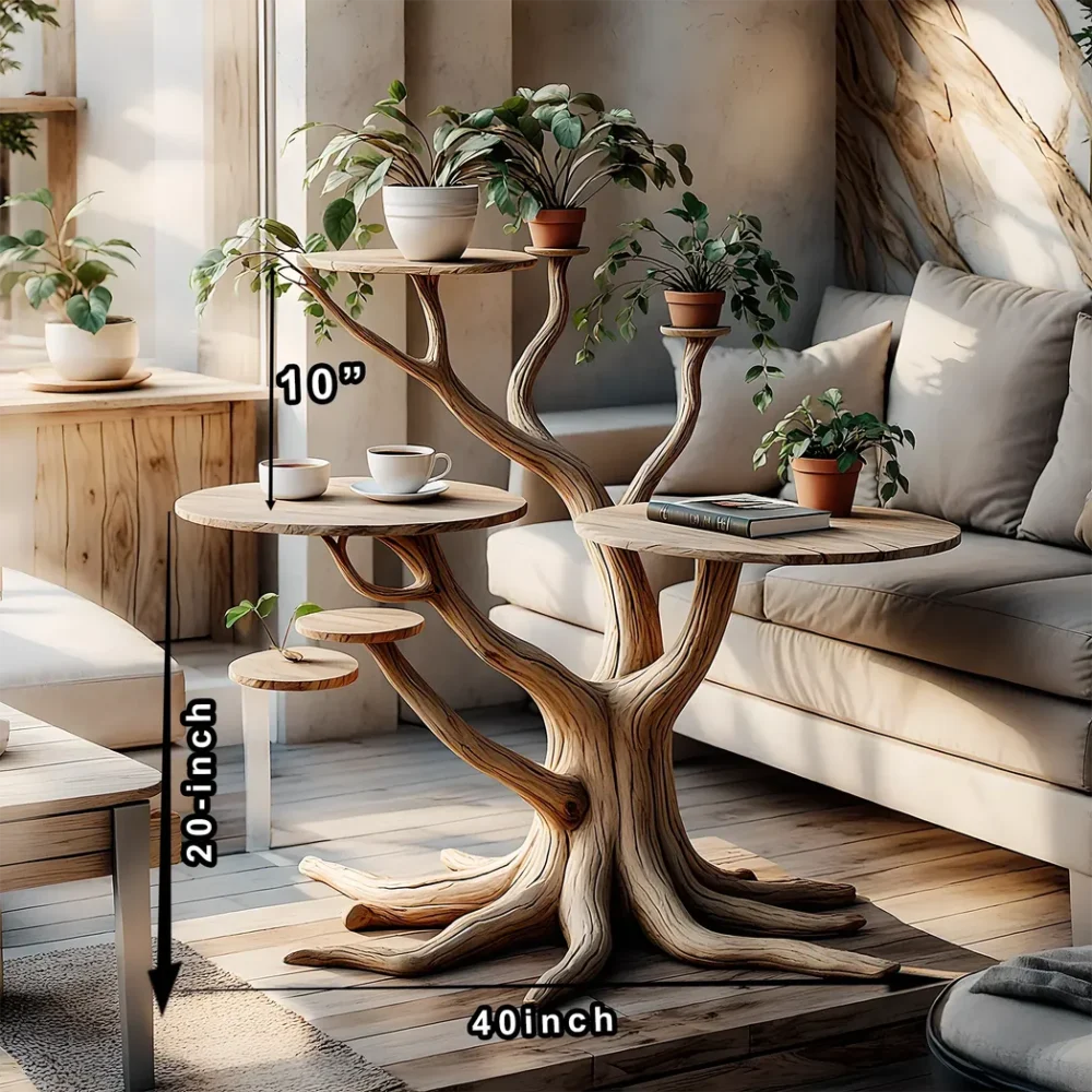 Tree-shaped solid wooden tea table - Image 2