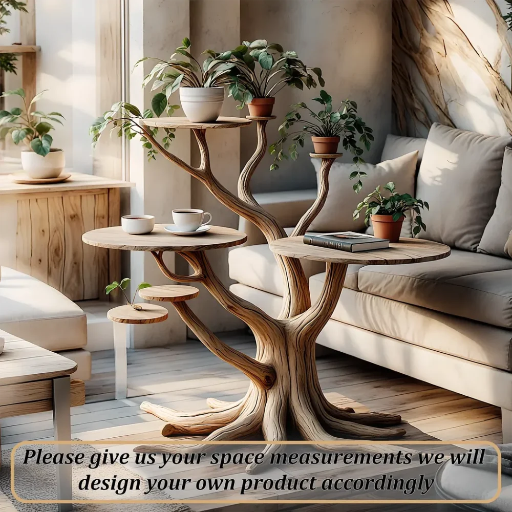Tree-shaped solid wooden tea table - Image 4