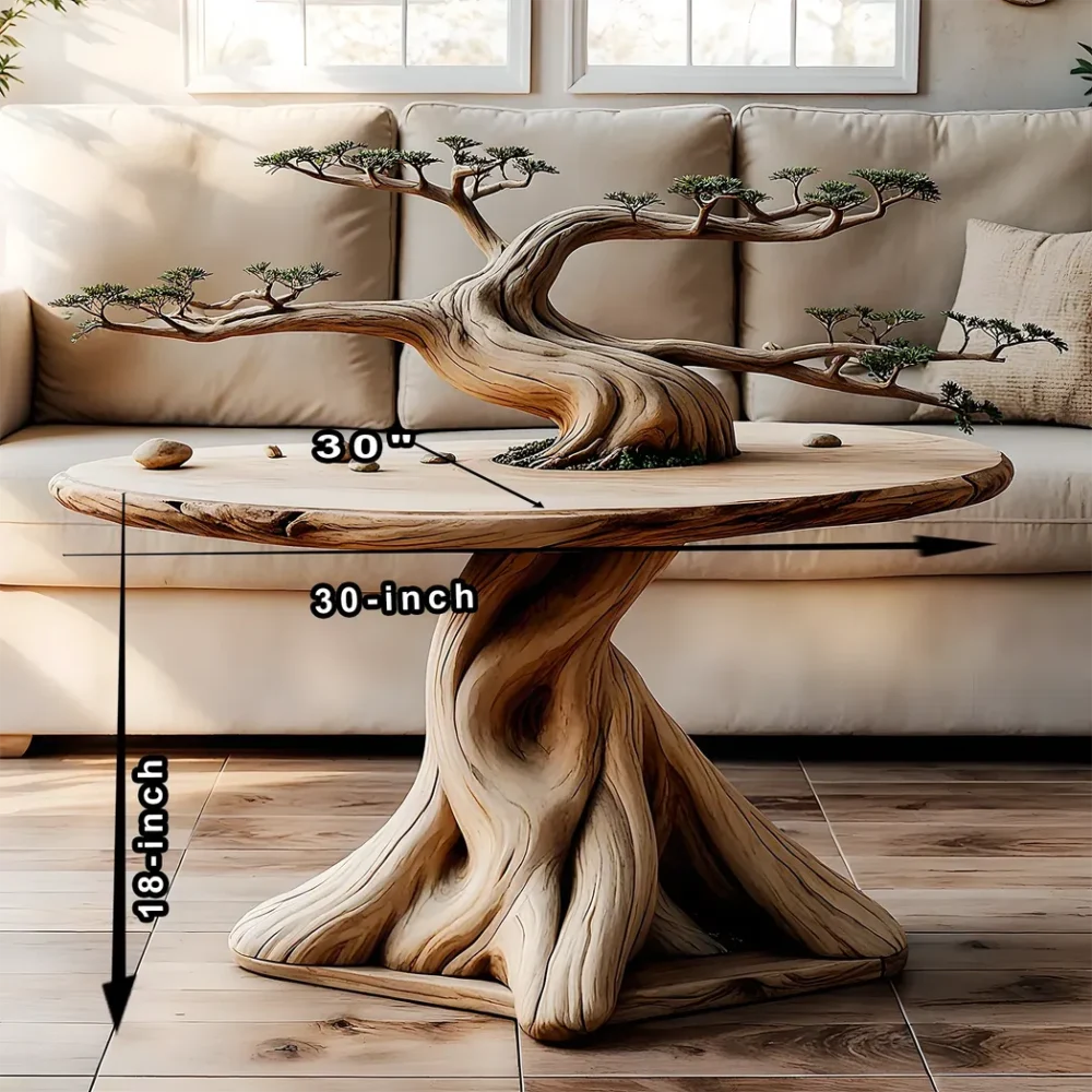 Vintage coffee table, old wooden tree stump table - Image 2
