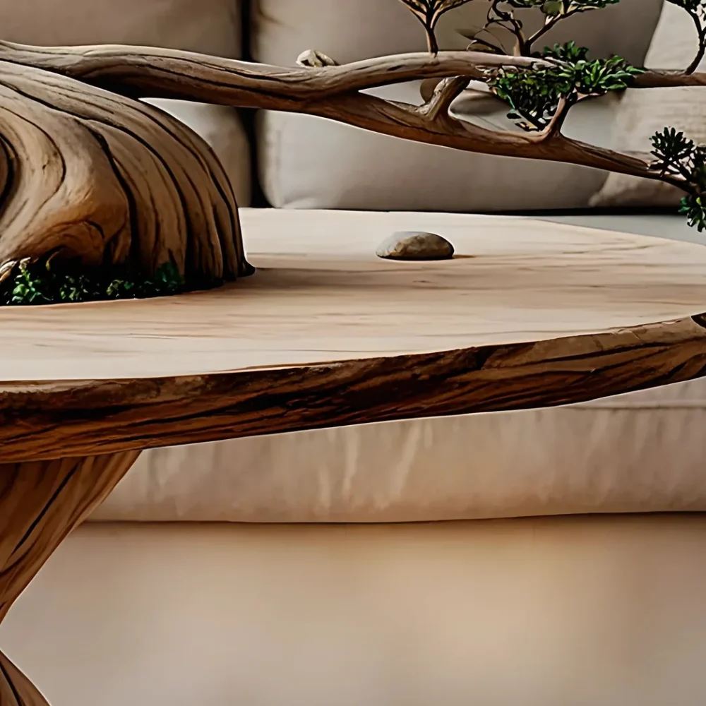 Vintage coffee table, old wooden tree stump table - Image 3