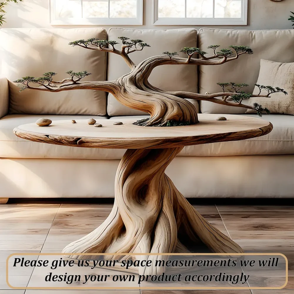 Vintage coffee table, old wooden tree stump table - Image 4