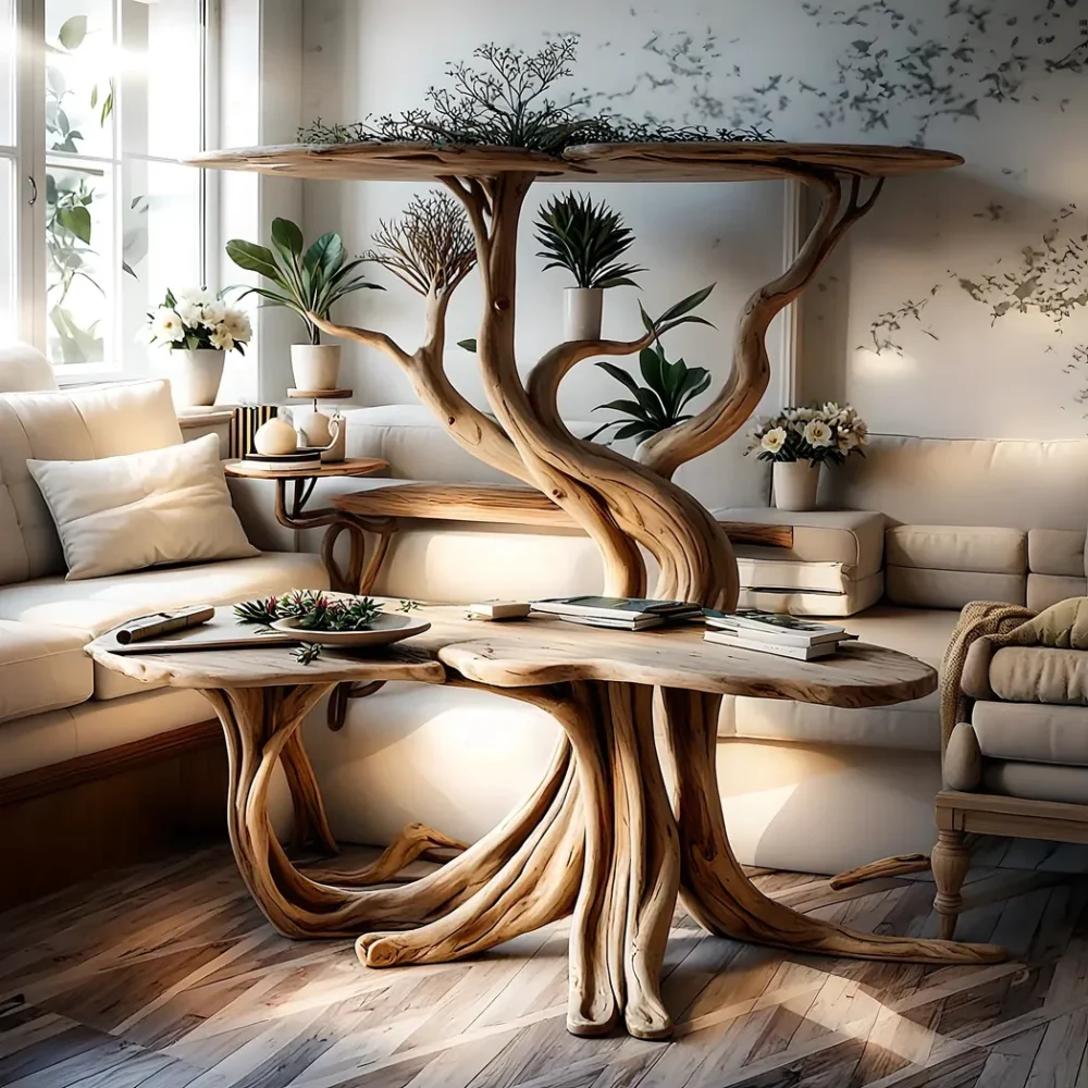 Vintage rustic tree shaped coffee table
