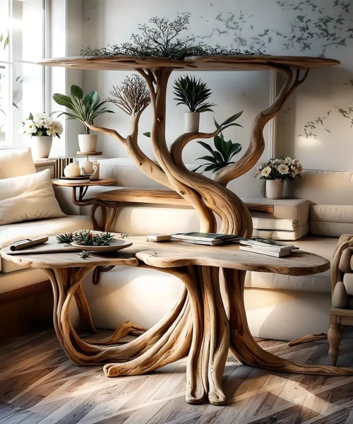 Vintage rustic tree shaped coffee table