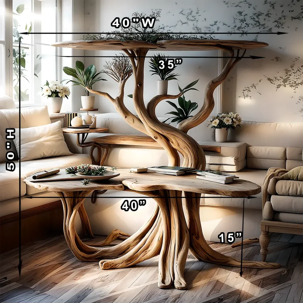 Vintage rustic tree shaped coffee table - Image 2